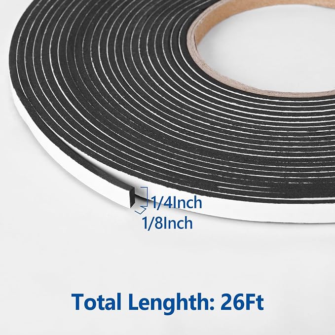 Kikerike Self Adhesive Foam Tape Weatherstrip 1/4In x 1/8In x 26Ft High Density - Image 2