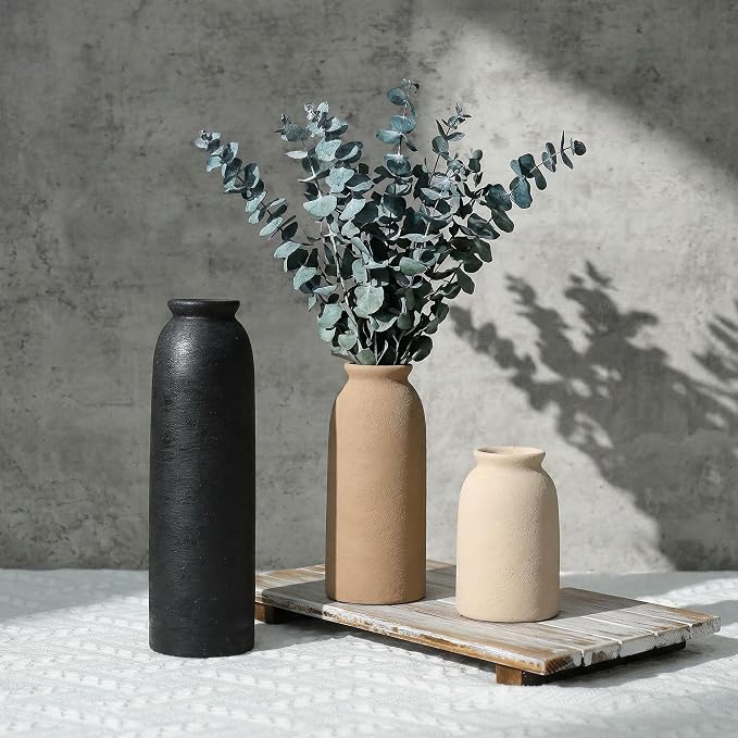 Ceramic Vase Set of 3, Small Flower Rustic Vase Home Decor Neutral Modern - Image 3