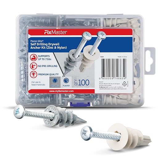 Plaster Bite Self-Drilling Drywall Anchor Kit Includes 50 Nylon & 50 Zinc by Unknown