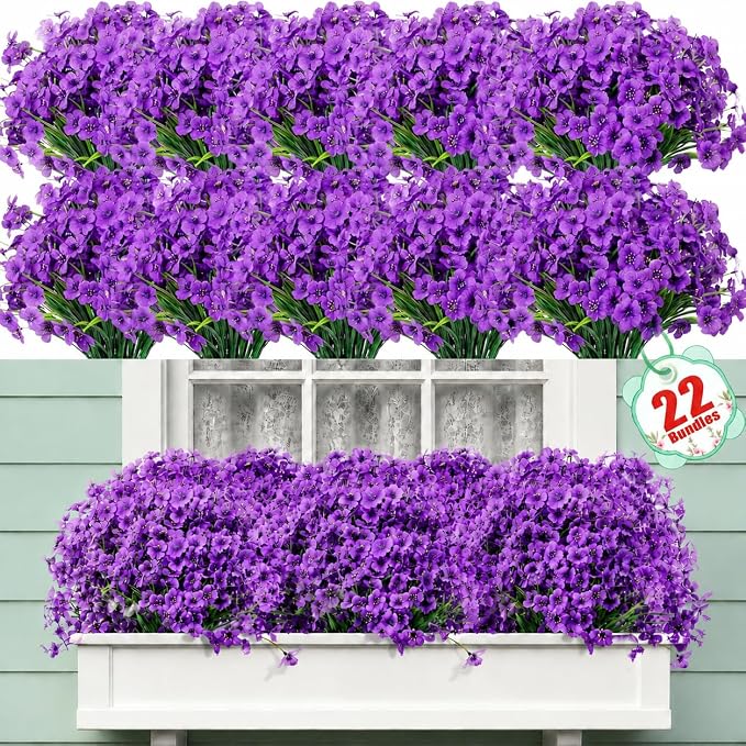 22 Bundles Artificial Flowers Outdoor, Faux Flowers UV Resistant by Powbrace