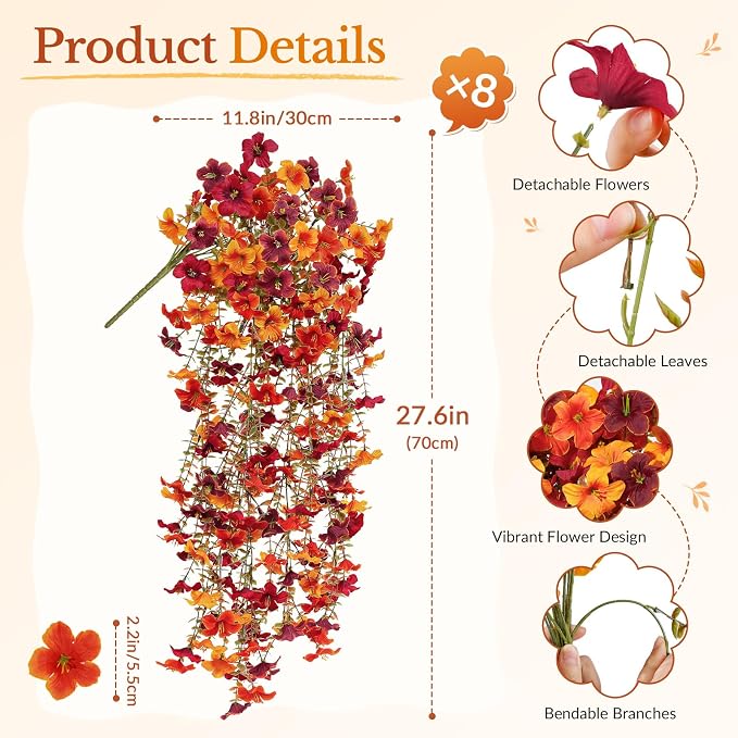8 Pcs Upgrade Big Artificial Hanging Fall Flowers - Image 2