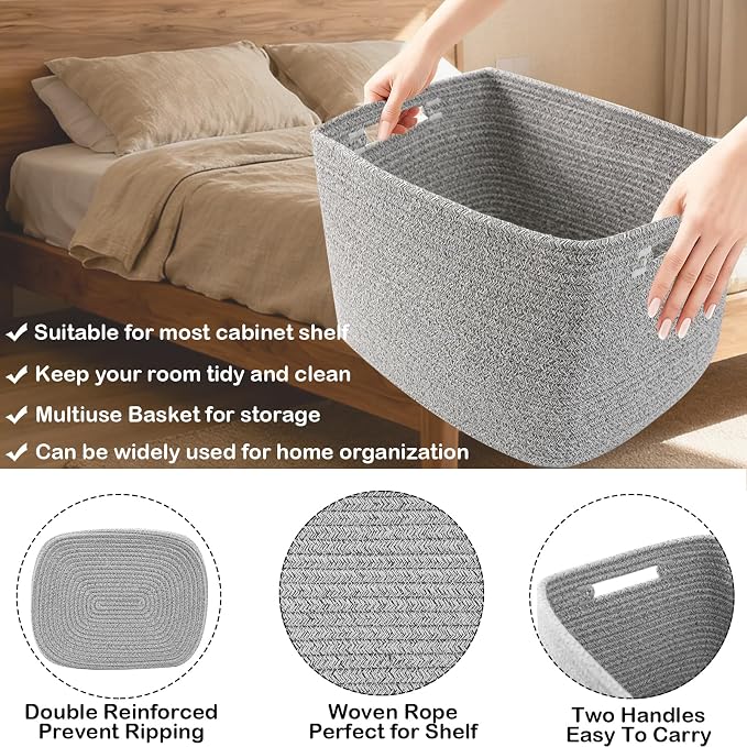 3 Pack Woven Baskets, Storage Baskets - Image 3