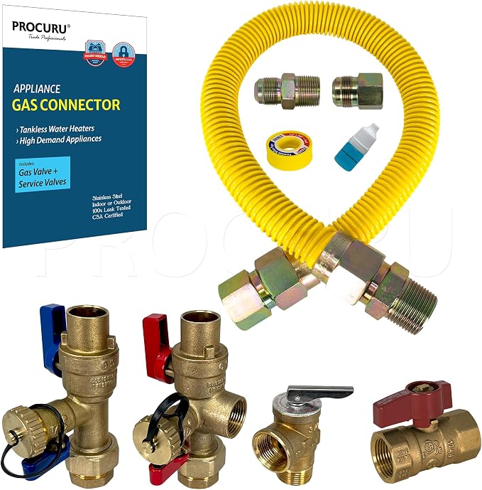 1" OD x 24" x 3/4"MIP x 3/4"FIP Flexible Gas Connector Kit, by PROCURU