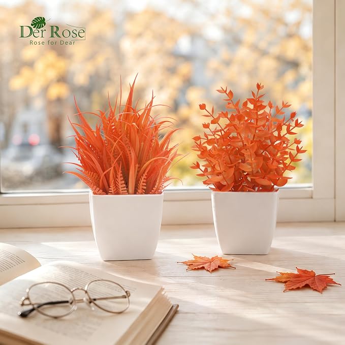 Der Rose 2 Pack Fake Plants Maple Red Artificial Plants - Image 7