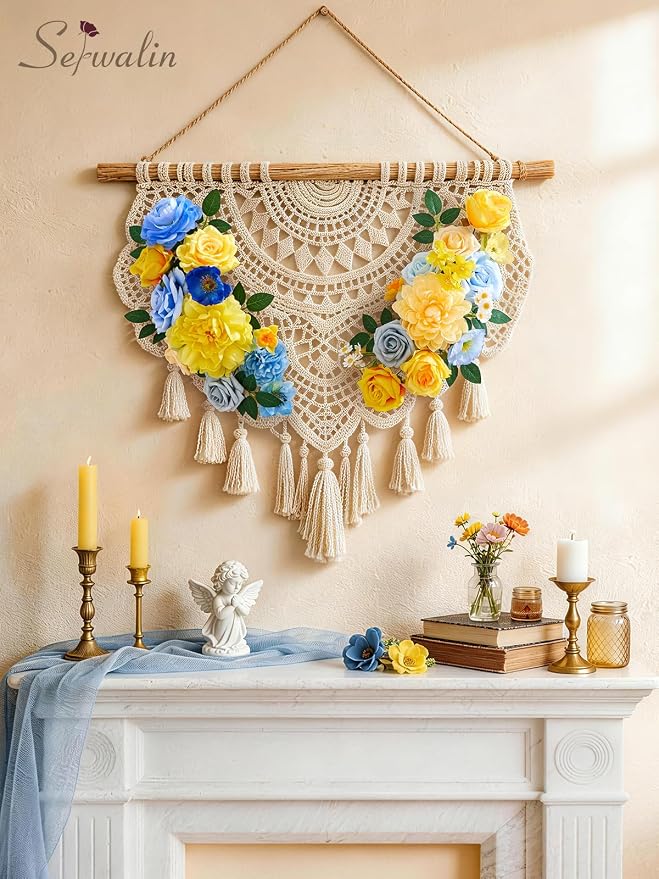 Serwalin Artificial Flowers Blue & Yellow Silk Flowers - Image 6