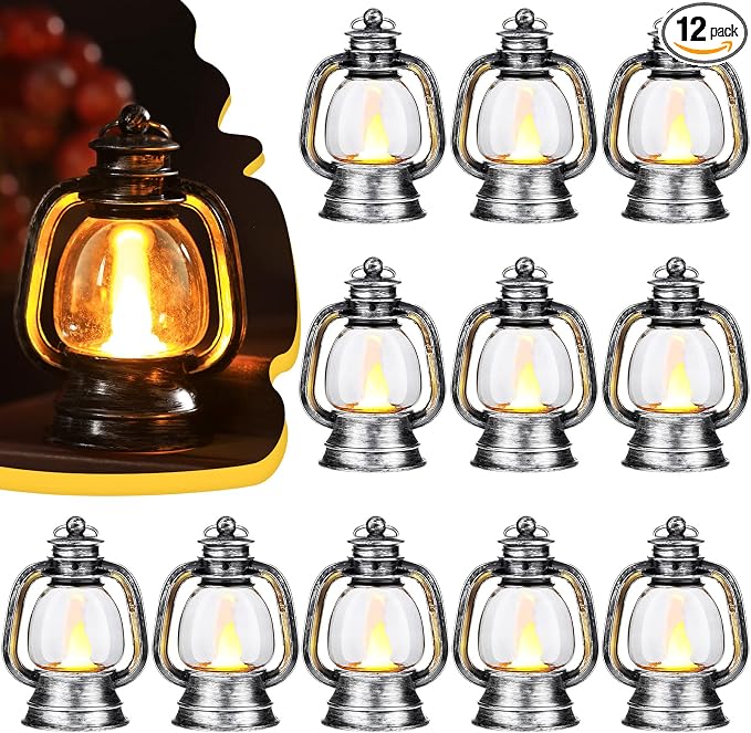 Ferraycle 12 Pcs Mini Lanterns 4 Inch Silver Lamp Table Decor | Western Cowboy by Ferraycle