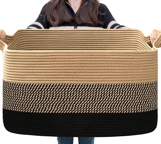 Goodpick Large Woven Blanket Basket, 75L | 21.6'' x 14.9'' x 11.8'' Wicker by Goodpick
