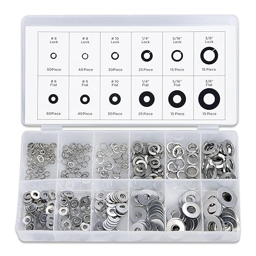 NEIKO 50400A Stainless Steel Lock and Flat Washer Assortment | 350 Piece Set | by NeikoTools