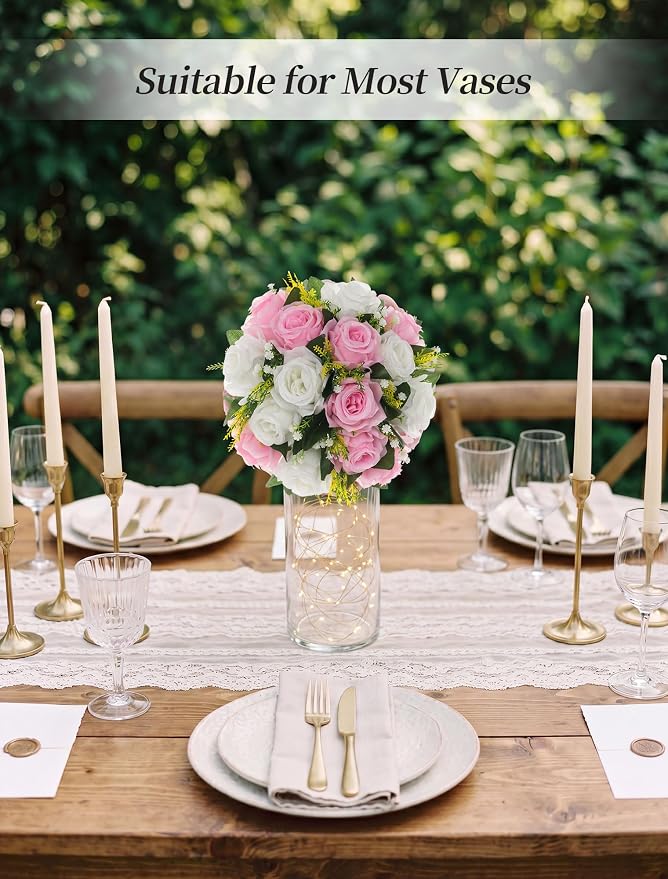 BLOSMON Flower Balls Wedding Centerpieces: 10 Pcs Pink White Fake Roses | 9.5 - Image 9