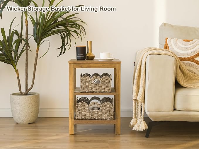 StorageWorks Scalloped Wicker Basket, Hand-woven Rattan Baskets - Image 8