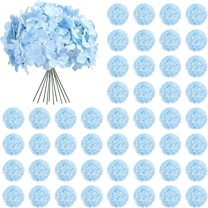 Auihiay 64Pcs Blue Hydrangea Artificial Flowers, Silk Hydrangeas Decor | by Auihiay
