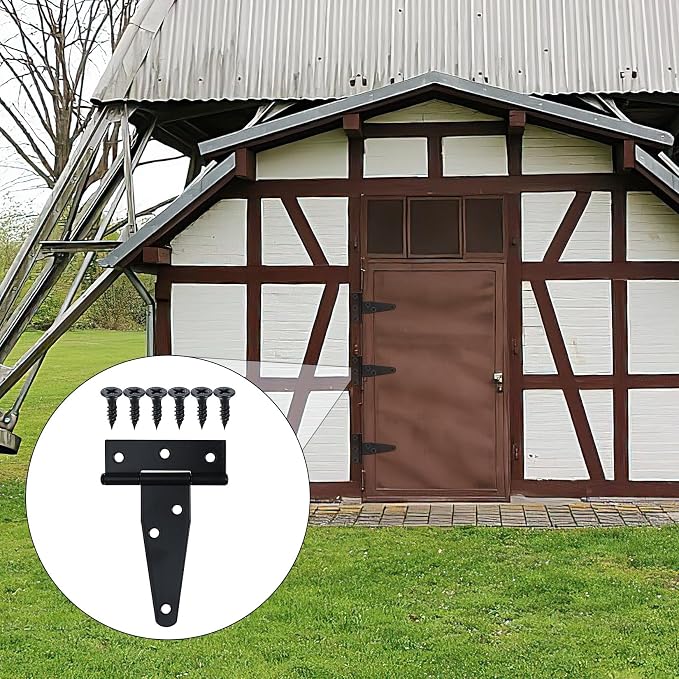 6 Pack 3 Inch T Strap Hinges Heavy Duty Black Outdoor Tee Hinge - Image 4