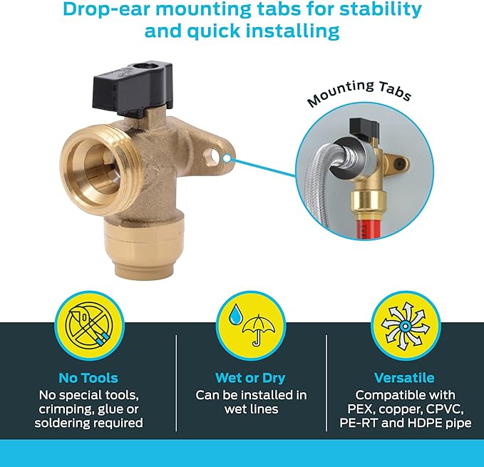SharkBite 1/2 Inch x 3/4 Inch MHT Washing Machine Angle Valve, Push To Connect - Image 3