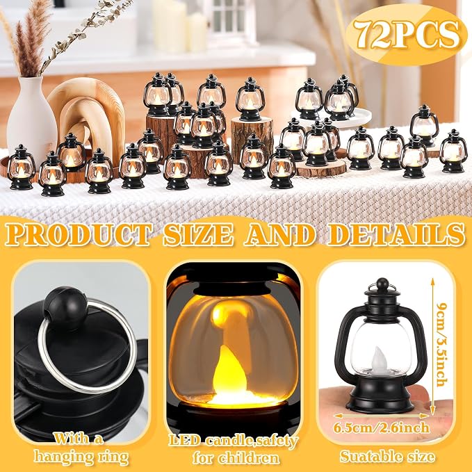 Ferraycle 72 Pcs Mini Lanterns 4 Inch Black Lamp Table Decor | Western Cowboy - Image 2