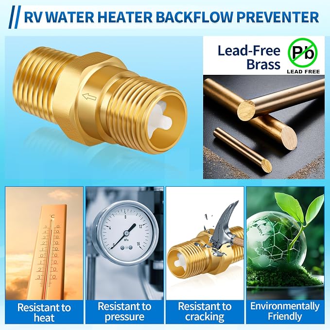 1/2'' NPT Lead-Free Brass RV Camper Water Heater Check Valve, Male to Male | RV - Image 4