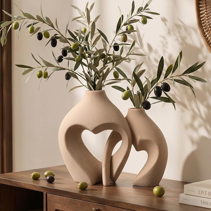 Ceramic Flower Vases Home Decor Heart Shaped Vase Set of 2 | Nordic Heart - Image 3