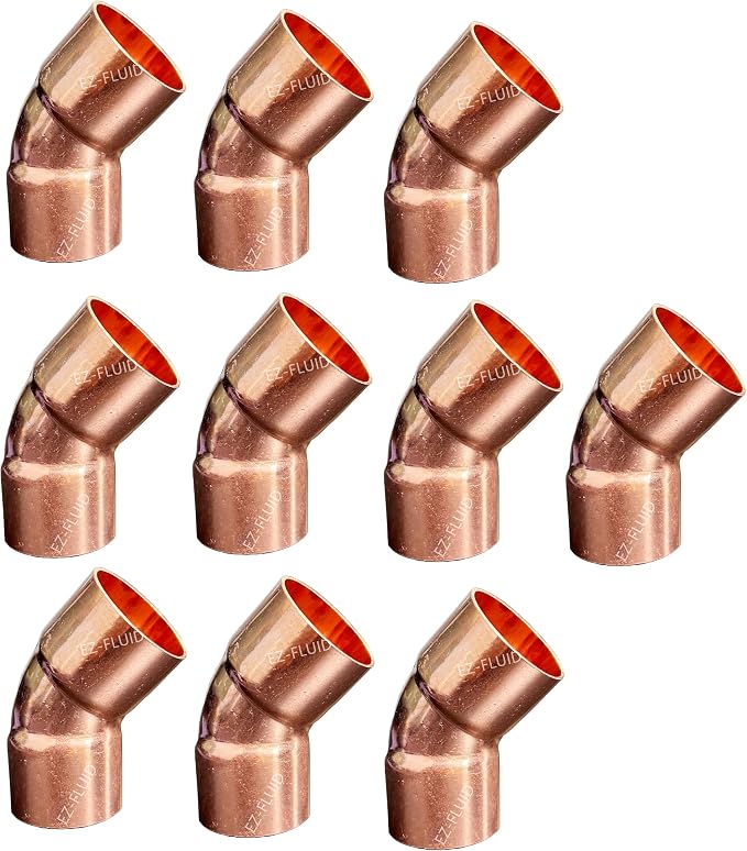 EZ-FLUID 1-1/4" C X C Cooper 45 Degree Elbow, LF Short Turn Pressure Copper by EZ-FLUIDPlumbingProducts