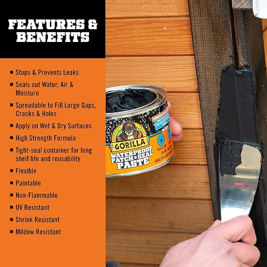 Gorilla Waterproof Patch & Seal Rubberized Sealant Paste, 1lb Can | Blocks Water - Image 2