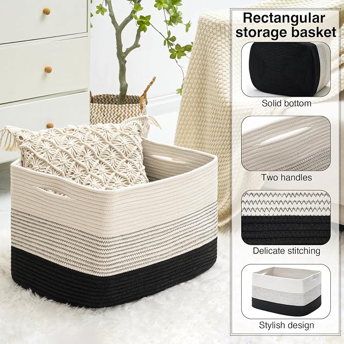ICERZCZ Large Blanket Basket Living Room, Rectangle Toy Storage Basket - Image 4
