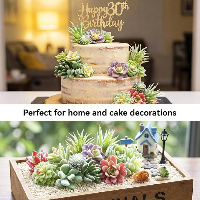 HappyHapi 12 Pcs Artificial Succulents, Mini Fake Plants Unpotted | Flocked - Image 6
