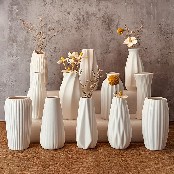 White Vase Set of 12, Small White Bulk Bud Vases by XunsigaPremiumGlassware