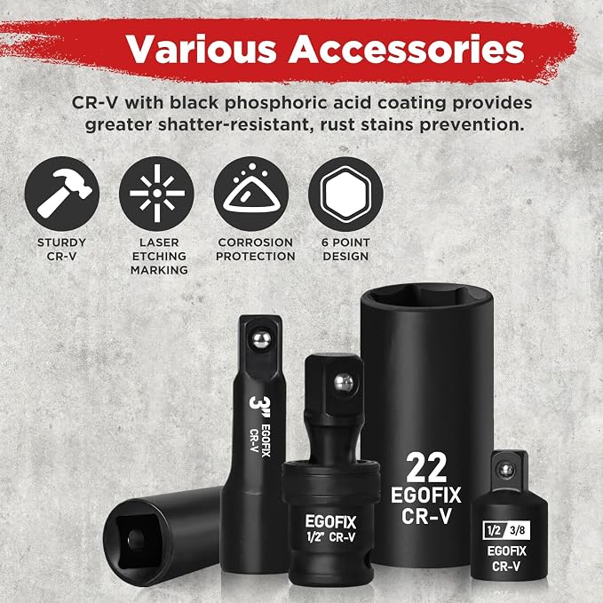 1/2" Drive Impact Socket Set 49 Piece, Standard and Deep Metric Socket - Image 4