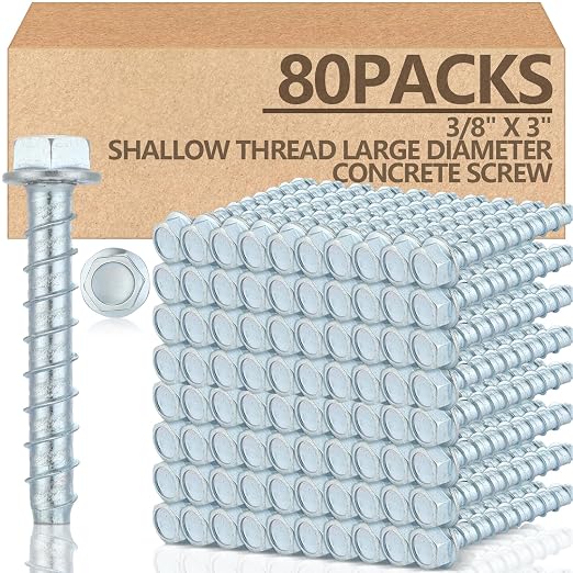 Tandefio 80 Pack 3/8" x 3" Concrete Screw Anchor Galvanized Large Diameter by Tandefio