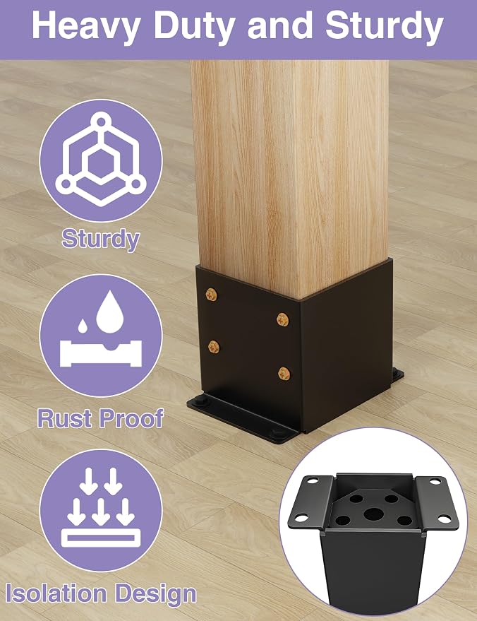 4 PCS Metal 6×6 Post Base, Inner Size 5.6"x5.6" | Heavy Duty Post Bracket - Image 3