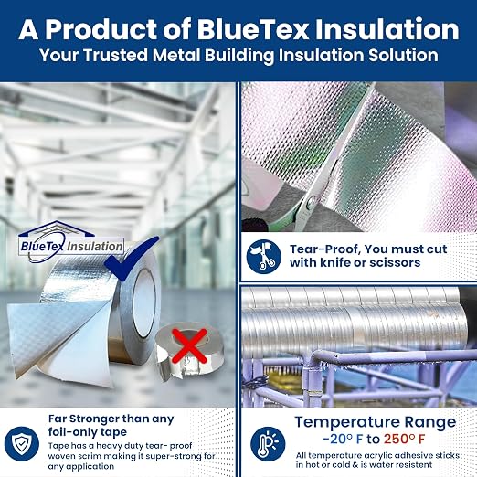 BlueTex Insulationㅤ HVAC Aluminum Foil Tape 3 inch x 150 ft, Tear-Proof HVAC - Image 4