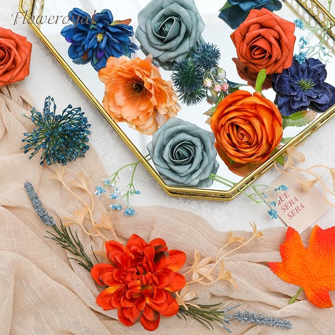 Artificial Flowers Combo Orange Flowers Mix Silk Flowers Dahlia Roses - Image 6