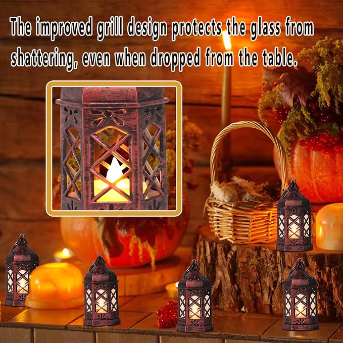 12-Pcs Mini Lanterns, Small Candle Lanterns Decorative, LED Tea Light Lantern - Image 5