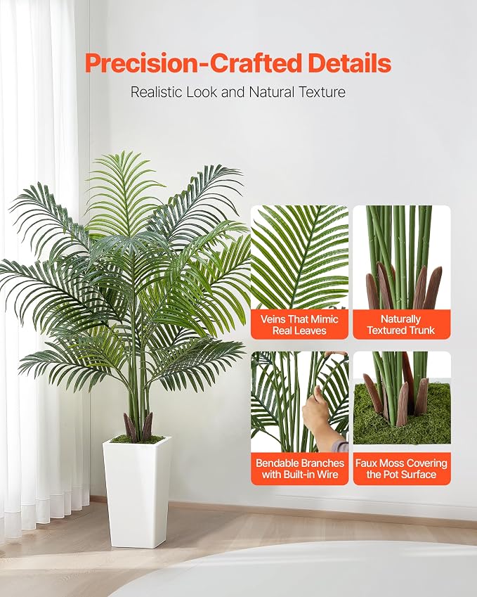VEVOR Artificial Areca Palm Tree 5 ft, Fake Palm Tropical Plants - Image 2