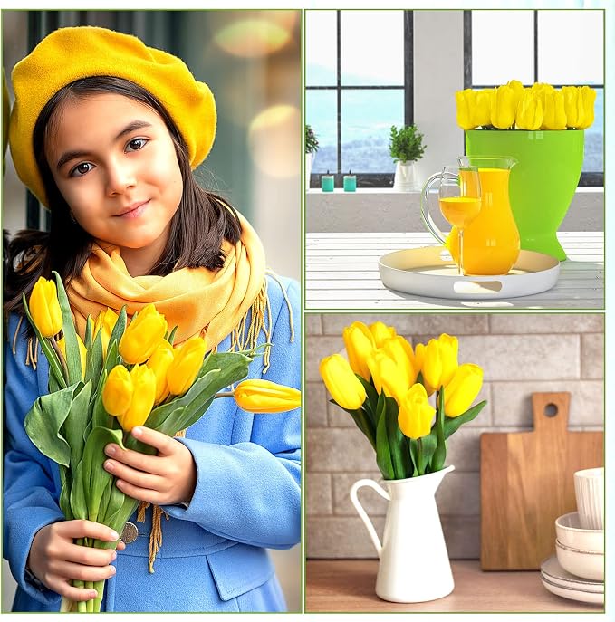 Janinka 100pcs Artificial Tulip Flowers Fake PU Tulips Faux Latex Bouquet - Image 5