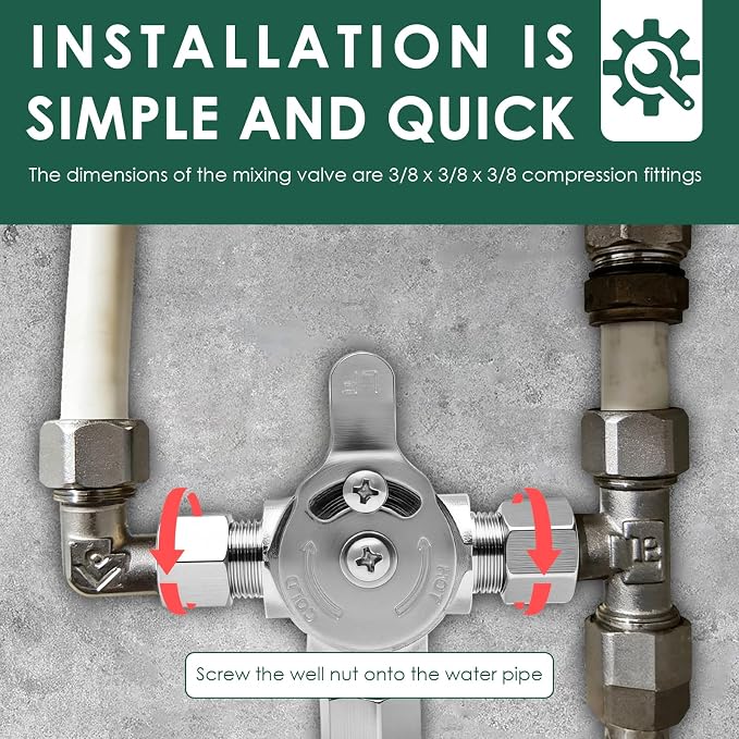 Below Deck Mixing Valve, Brass Thermostatic Mixing Valve 3/8"Compression - Image 6