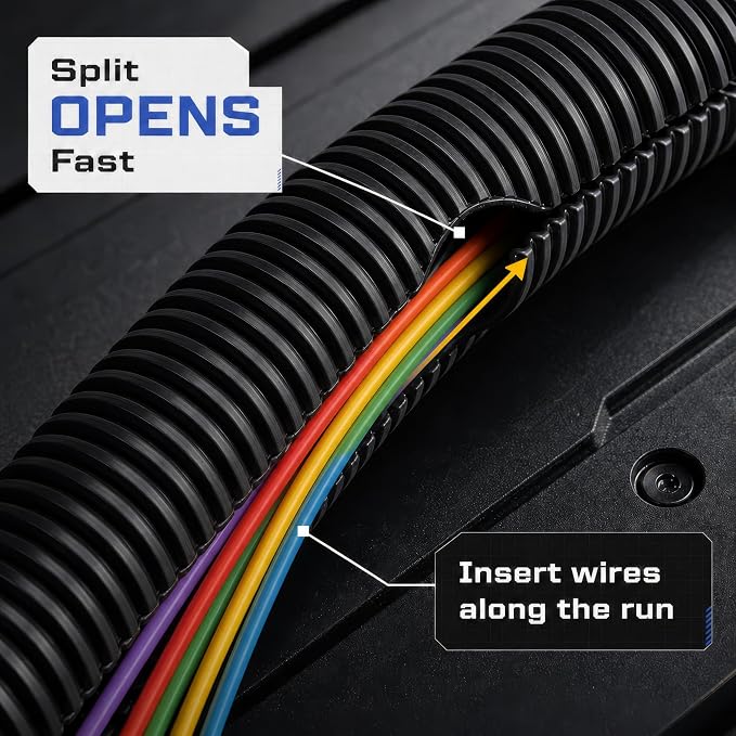 GS Power 3/8 Inch x 50 Ft Split Wire Loom Tubing, Split Cable Sleeve Cord - Image 4