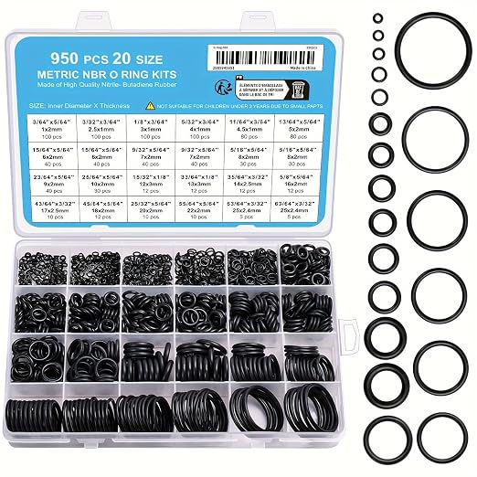 950 Pcs O-Ring O Rings Assortment Kit 20 Sizes Nitrile Rubber | by Unknown