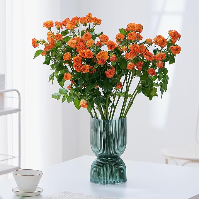 7.5 inch Vase for Flowers, Teal Ribbed Thickened Glass Vases, Hourglass Bud - Image 5