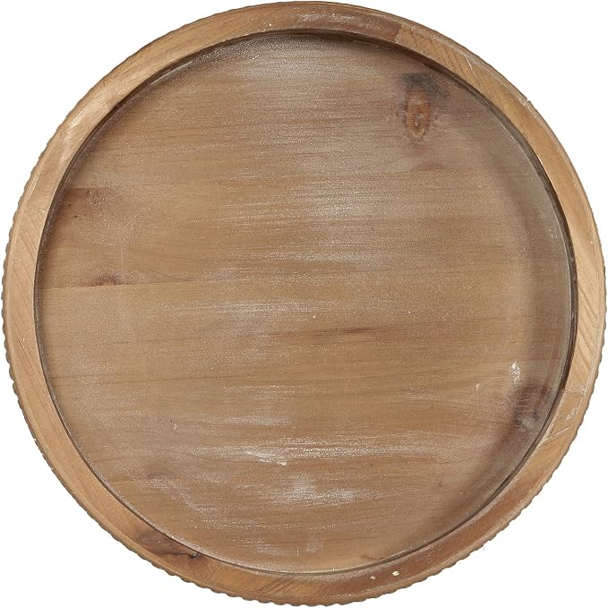 Carah & Cossh 12'' Round Wooden Tray, Round Farmhouse Rustic Decorative Tray - Image 5