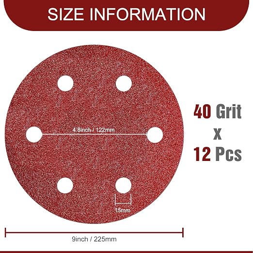 Awutzut 9 Inch 6 Hole Sanding Discs 40 Grit Hook and Loop - Image 3