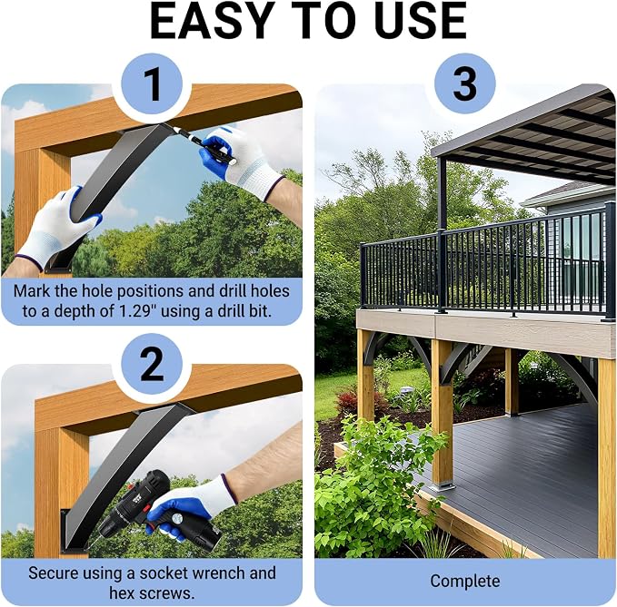 Heavy Duty Arc 45 Degree Angle Bracket, Wood Pergola Bracket Kit-4 Pcs - Image 7