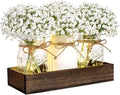 BLEUM CADE 3Pcs Mason Jar with Artificial Flowers Wood Tray and Light | Babys by BLEUMCADE