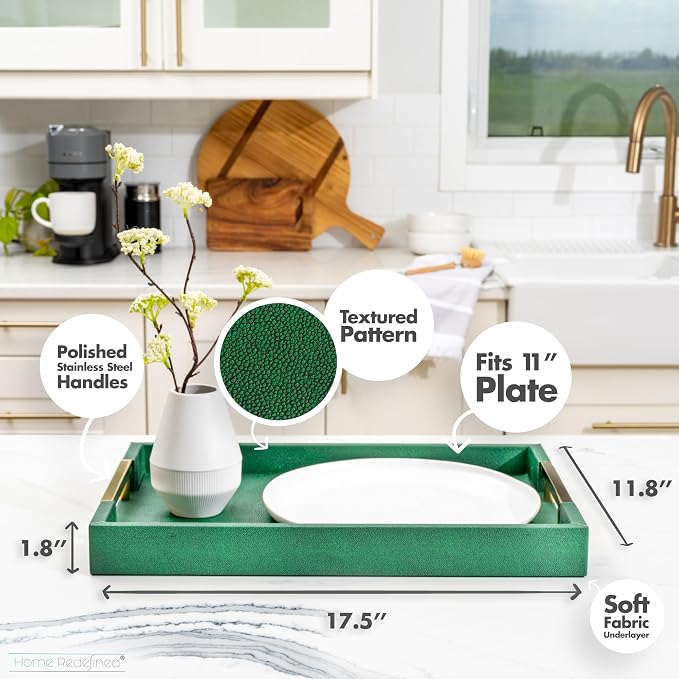 Modern Elegant 17.5"x12" Rectangle Emerald Green Shagreen Faux Leather - Image 3