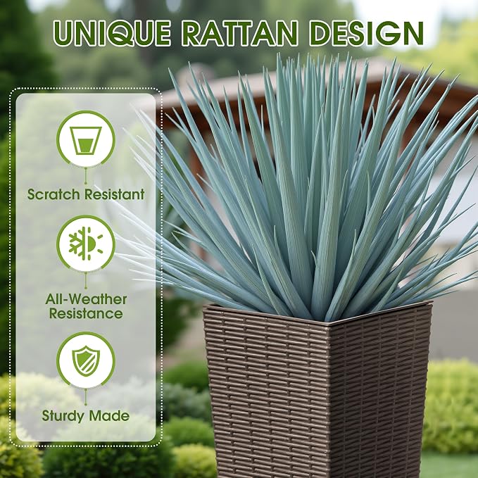Devoko Resin 23.6'' Tall Planters Set of 2, Large Taper Outdoor Planter | - Image 2