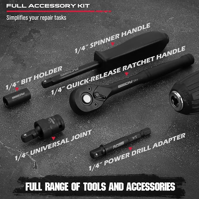 64-Piece 1/4" Drive Impact Socket Wrench Driver-Bits Set, Cr-V Metric&SAE Deep - Image 5