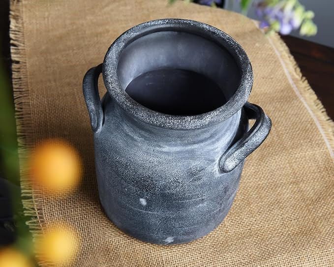 Quoowiit Ceramic Rustic Farmhouse Vase, Distressed Decorative Flower Vases - Image 8