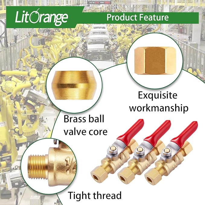 4 Pcs Lead-Free Brass Mini Ball Valve Shut Off Switch, 1/4 inch Compression | - Image 3