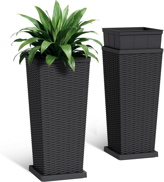 Set of 2 30 Inch Tall Plastic Planters by Acurax