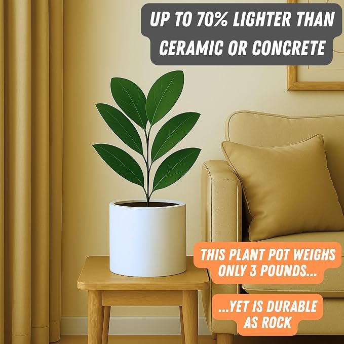 Fox & Fern Large Planter for Indoor or Outdoor, Matte White, 8 Inch | UV & - Image 3