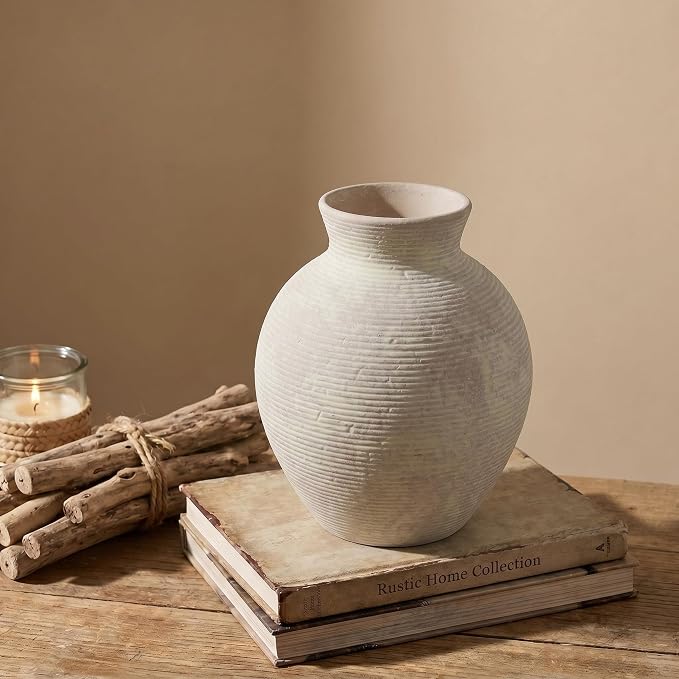 7.48 Inch Vintage Ceramic Flower Vase, Rustic Farmhouse Vase - Image 9