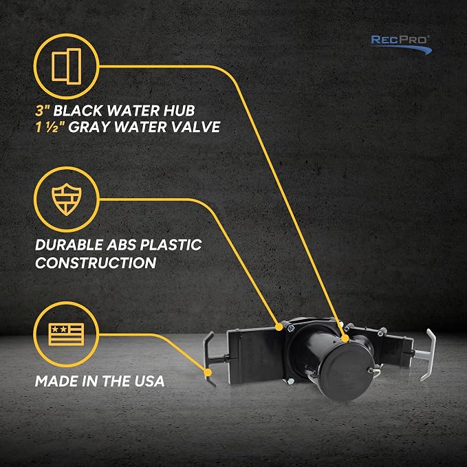 RecPro RV Dual Waste Water Valve | Black and Gray Tanks, ABS Plastic, Made in - Image 3